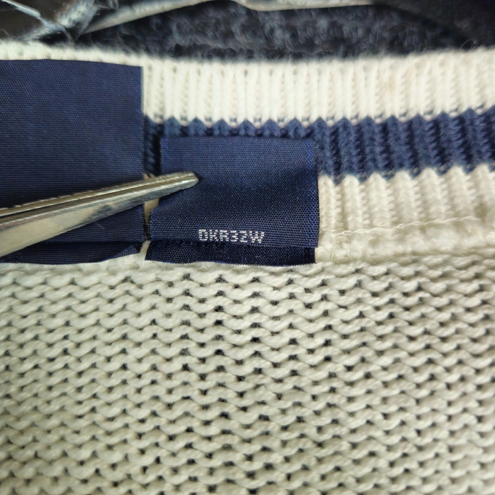 Dockers Womens Cardigan L White Navy Trim Cable Knit Gold Button Sweater USA VTG - Picture 4 of 12